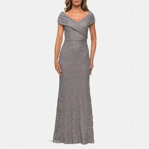 La Femme Lace Off the Shoulder Cap Sleeve Evening Dress Size 4